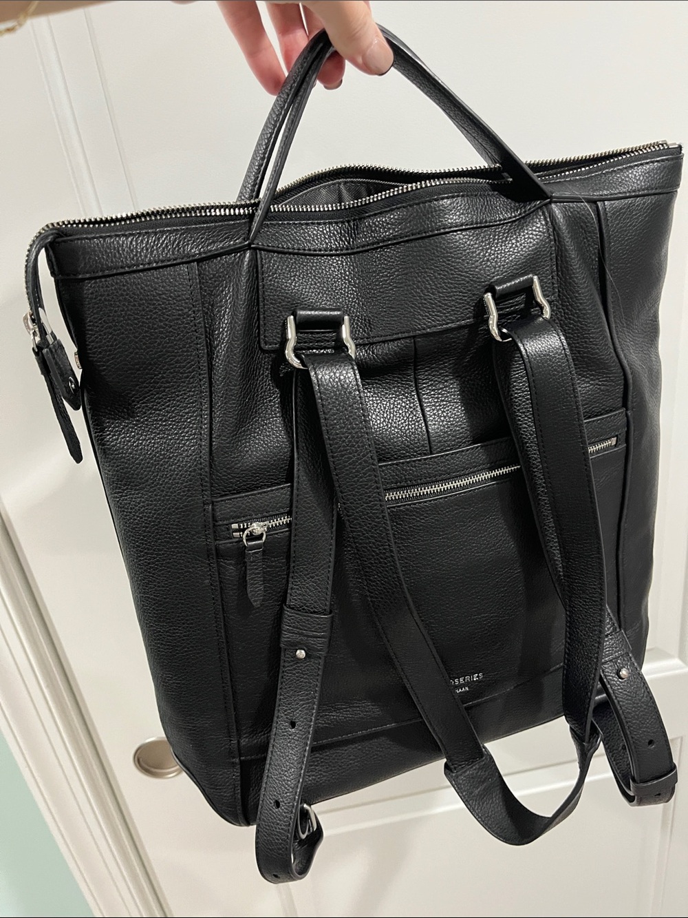 Cole Haan Grand Series convertible black leather backpack - Picture 2 of 5